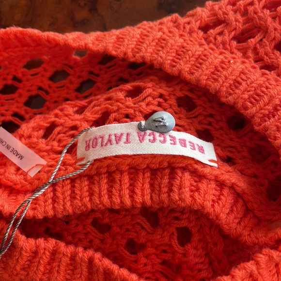 REBECCA TAYLOR SzM cotton blend cross back crop sweater coral orange NWT - Picture 3 of 7